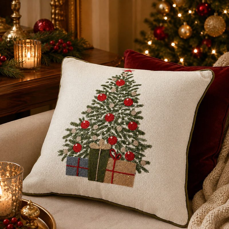 EDG Enzo De Gasperi Cuscino Natalizio Albero Quadrato 45x45 cm Bianco – Cuscino Decorativo di Natale