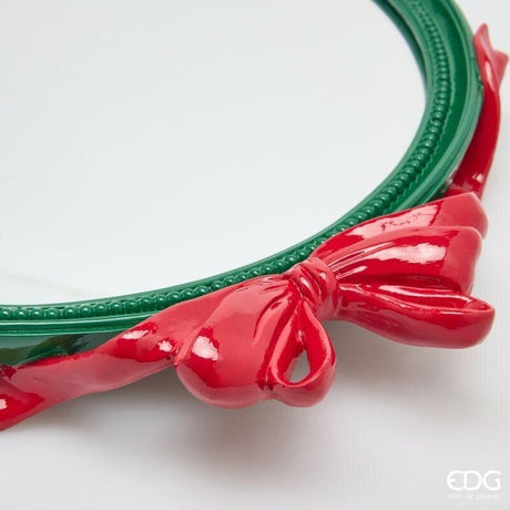 EDG Enzo De Gasperi Vassoio Decorativo Ovale con Fiocchi 51 cm Verde Rosso – Decorazione Natalizia
