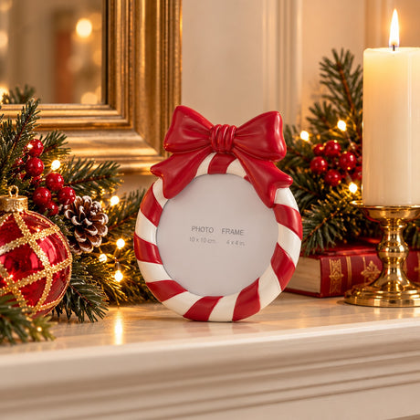 EDG Enzo De Gasperi Portafoto con Fiocco White Red 13x2,5xH16,5 cm – Decorazione di Natale