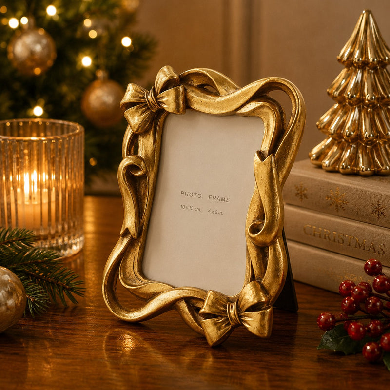 EDG Enzo De Gasperi Portafoto Natalizio con Fiocco H20,5 cm Oro Scuro – Decorazione di Natale