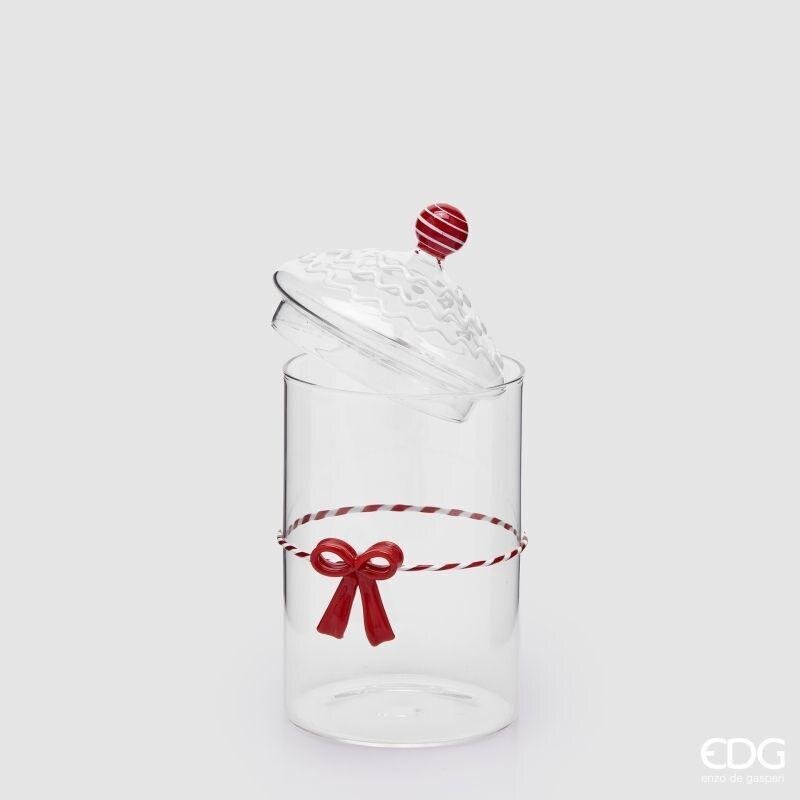 EDG Enzo De Gasperi Contenitore Cilindro con Fiocco Rosso H22 Ø10 cm – Decorazione Natalizia
