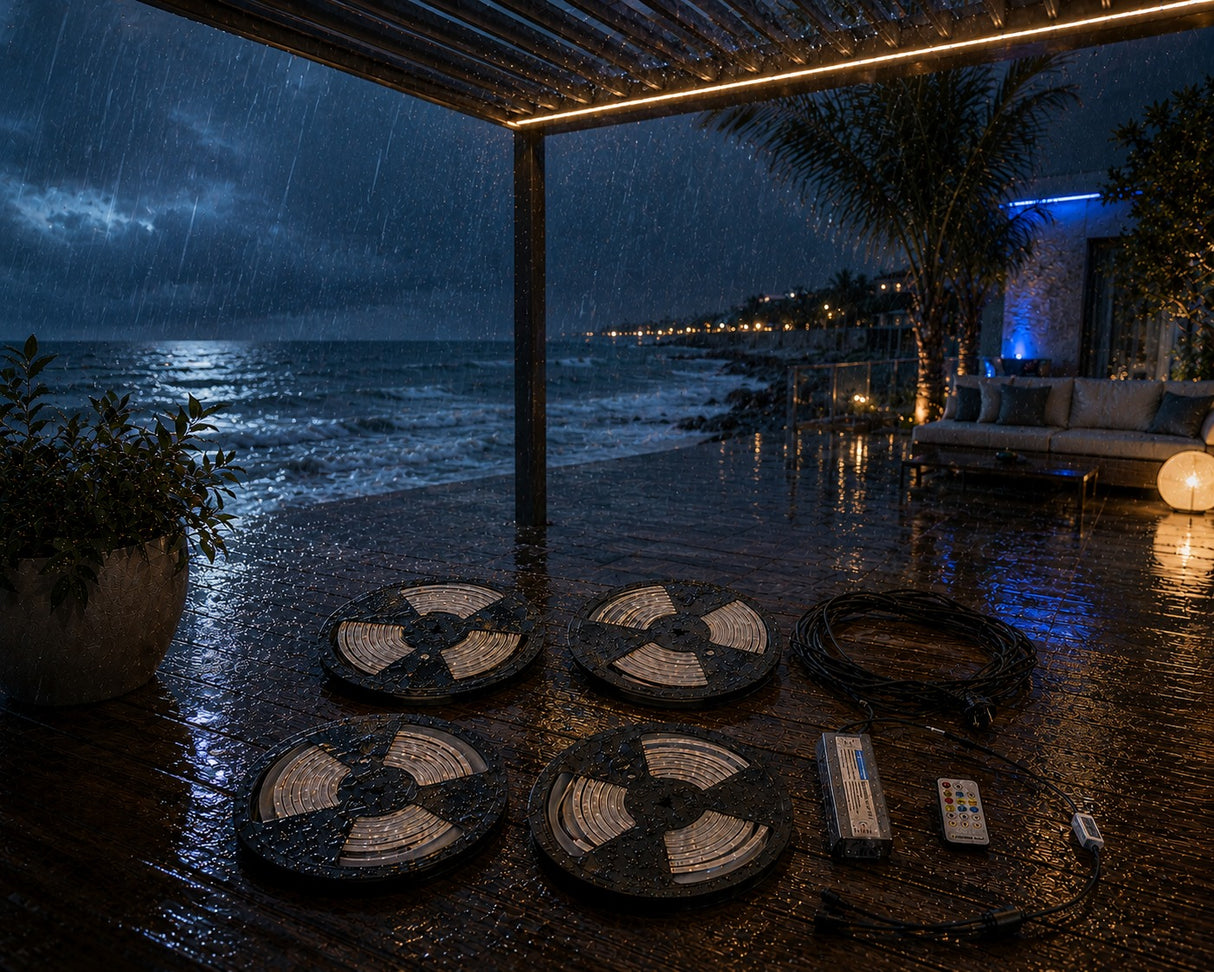 L'Arcolaio Luci LED in Silicone 8x8 mm per Pergola Bioclimatica Dimmer 3x6 m