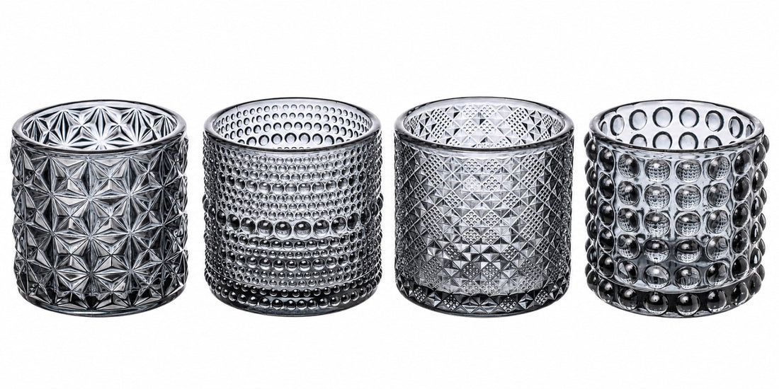 ARPIMEX Vasetti Vetro Portacandele D 7 Cm H 6,8 Cm Grigio Mix 4 Pz