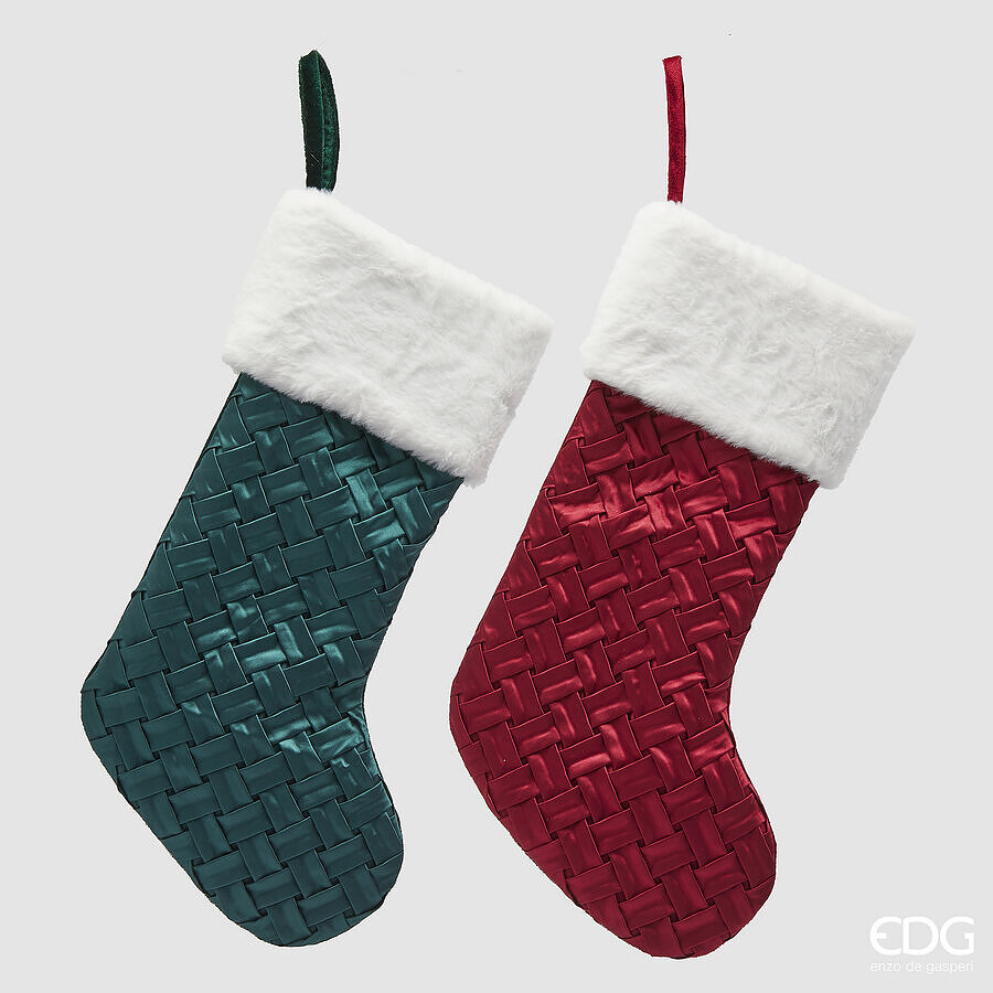 Christmas Stocking Woven H 56 Cm Green Red 1 Pc