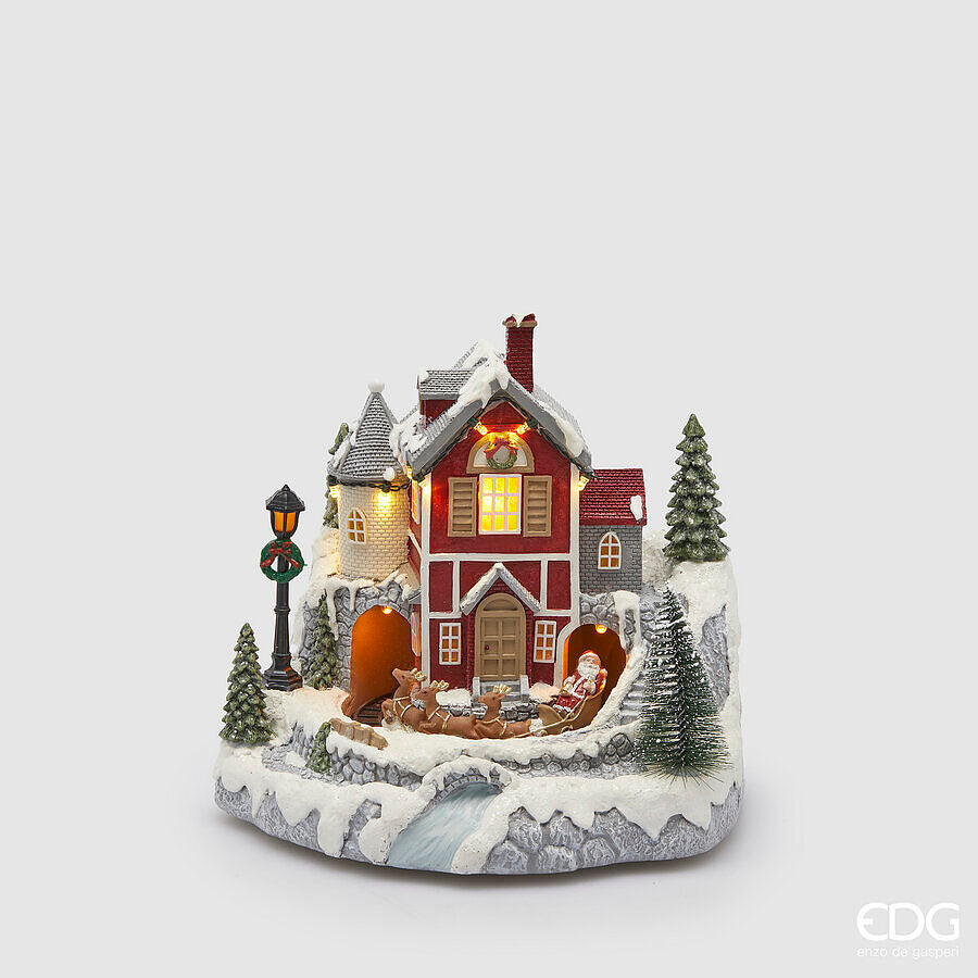 Diorama Casetta Natale H 22,5 Cm L 22,5 Cm L 23 Cm Mov. + Led Multicolor