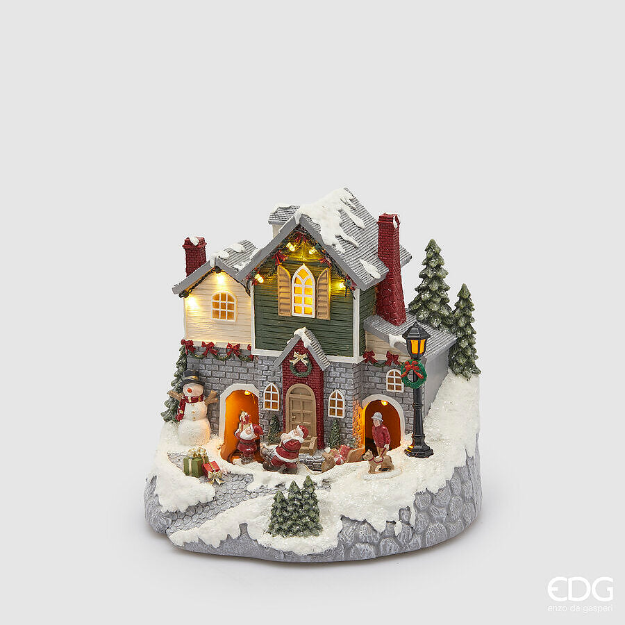 EDG Enzo De Gasperi Diorama Casetta Natale H 22,5 Cm L 22,5 Cm L 21 Cm Led Multicolor