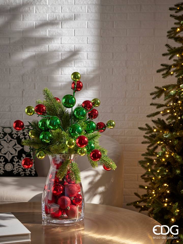 Decoro Natale PalleMix Ramo X 12 H 53 Cm Green Red