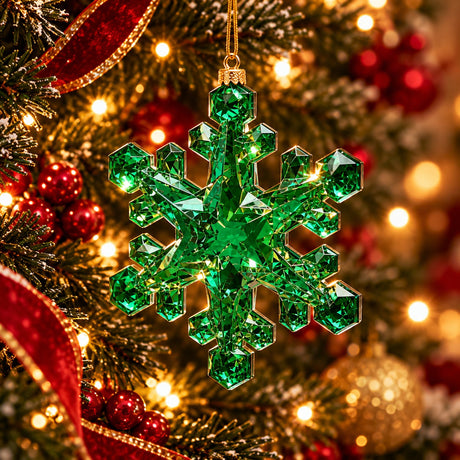 EDG Enzo De Gasperi Fiocco di Neve Decorativo con Diamanti Verde H23,5 cm da Appendere – Addobbo di Natale