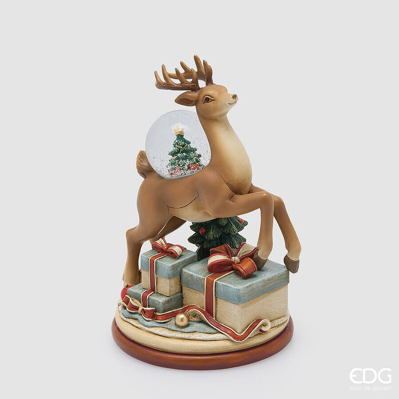 EDG Enzo De Gasperi Sfera d’Acqua Natalizia Regali con Renna H18,5 Ø12 cm Nocciola – Decorazione di Natale