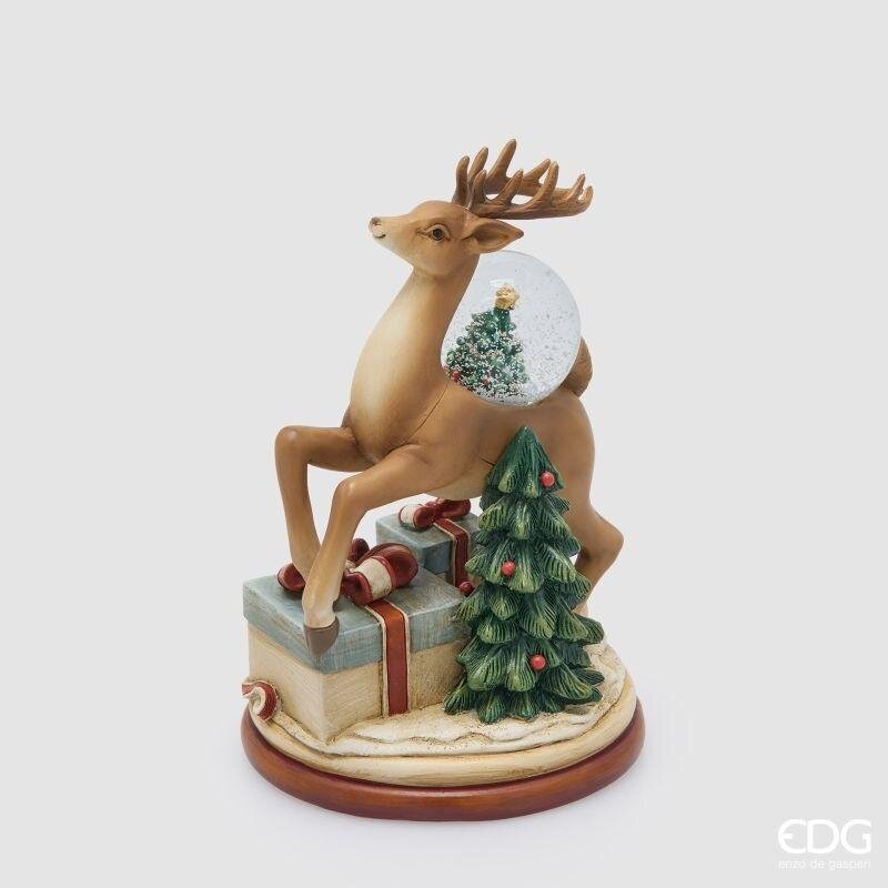EDG Enzo De Gasperi Sfera d’Acqua Natalizia Regali con Renna H18,5 Ø12 cm Nocciola – Decorazione di Natale