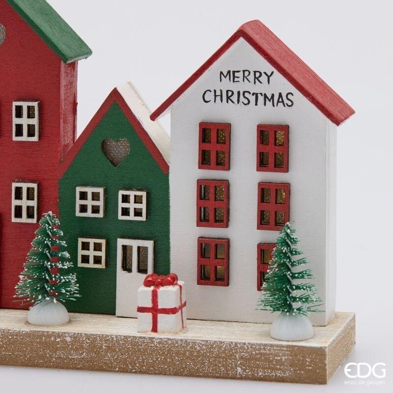 EDG Enzo De Gasperi Diorama Paesaggio con Casette LED H12x19,5x4,5 cm Rosso Mix – Decorazione di Natale