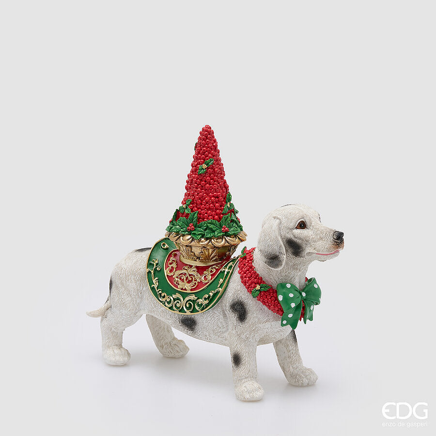 EDG Enzo De Gasperi Cane Dalmata con Pino H27x30x10,5 cm Bianco Rosso – Decorazione Natalizia