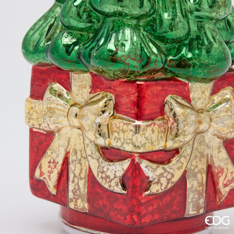 EDG Enzo De Gasperi Pino Twist Regalo LED H30x12,5x12,5 cm Verde Rosso con Movimento – Decorazione di Natale