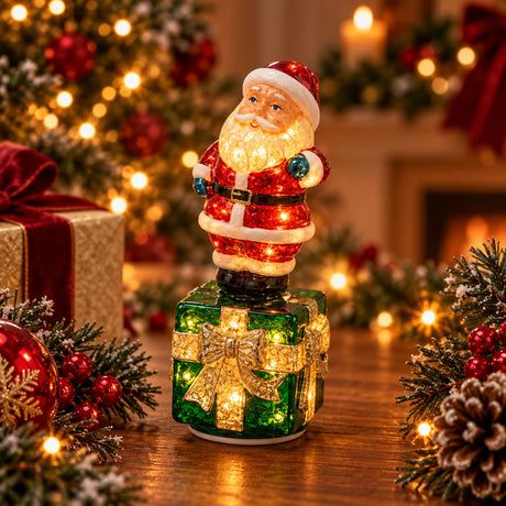 EDG Enzo De Gasperi Babbo Natale Twist con LED e Movimento Bianco Rosso 11,5x11,5xH29 cm – Decorazione Natalizia
