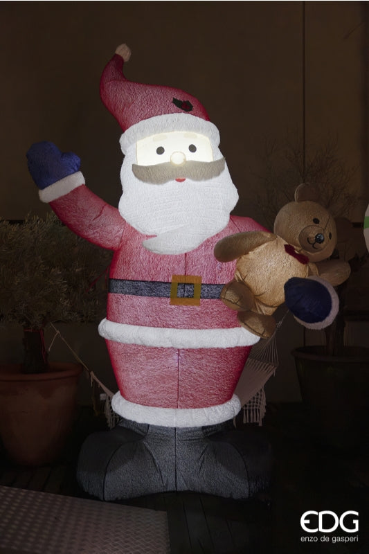 EDG Enzo De Gasperi Babbo Natale Gonfiabile con Orsetto LED White Red H380 Ø230 cm – Decorazione di Natale