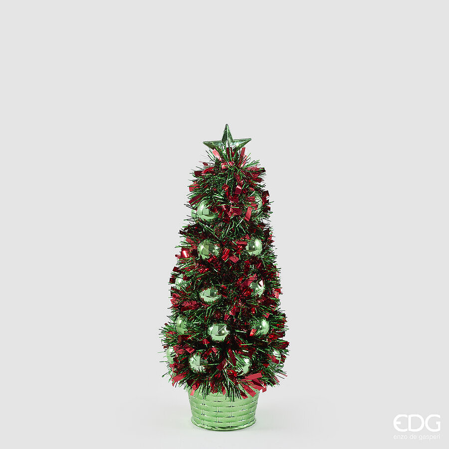 EDG Enzo De Gasperi Pino con Palle Green Mix H35 Ø13 cm – Decorazione di Natale
