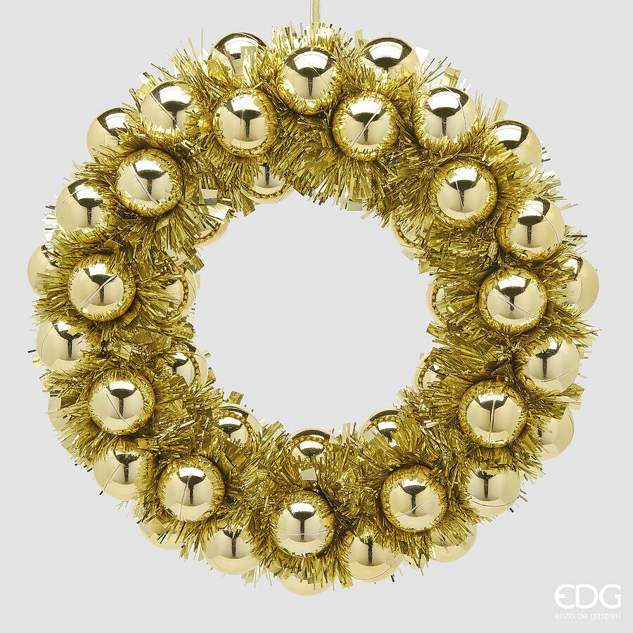 EDG Enzo De Gasperi Corona con Palle da Appendere Gold Ø32xH6,5 cm – Decorazione di Natale