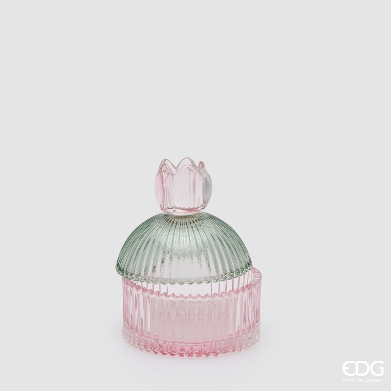 EDG Enzo De Gasperi Contenitore Decorativo a Righe Green Pink H14 Ø10,5 cm – Decorazione Natalizia