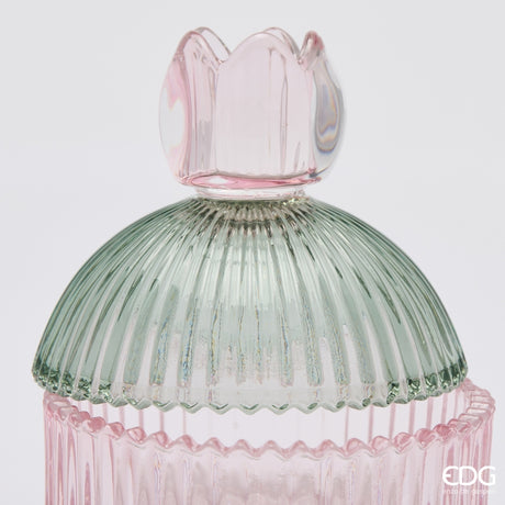 EDG Enzo De Gasperi Contenitore Decorativo a Righe Green Pink H14 Ø10,5 cm – Decorazione Natalizia