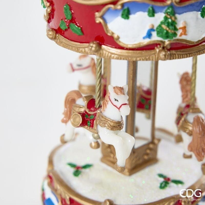 EDG Enzo De Gasperi Carillon Natalizio Cavallo Giostra H17 Ø9,5 cm Rosso – Decorazione di Natale