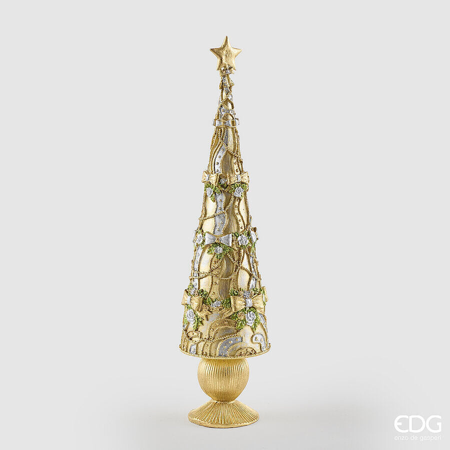 EDG Enzo De Gasperi Pino Decoglitter Silver Gold H47 Ø13 cm – Decorazione di Natale