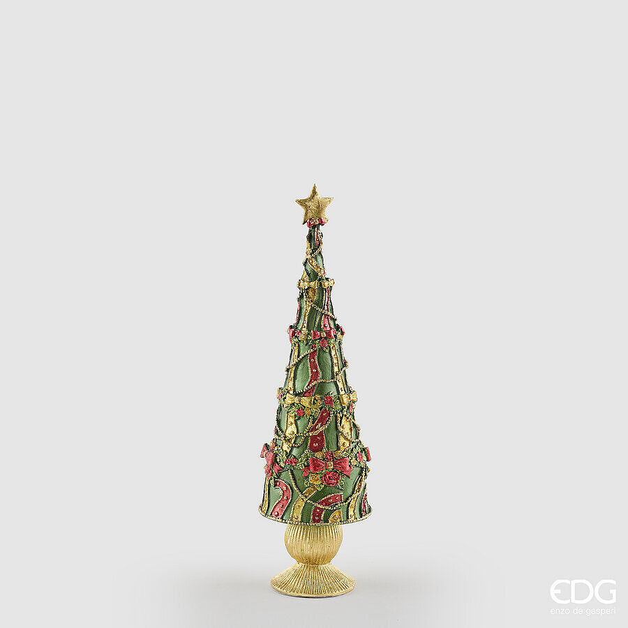 EDG Enzo De Gasperi Pino Decoglitter Verde Rosso H36 Ø11 cm – Decorazione di Natale