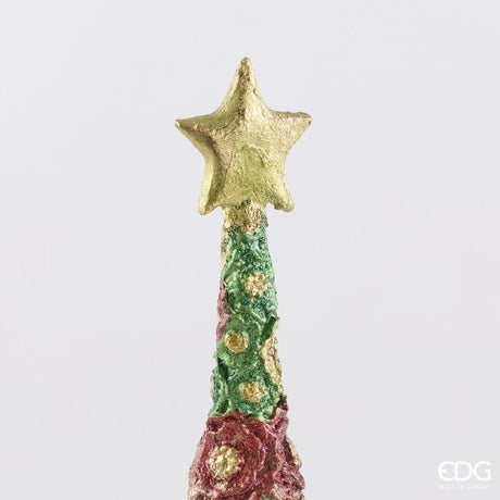 EDG Enzo De Gasperi Pino Decoglitter Verde Rosso H36 Ø11 cm – Decorazione di Natale