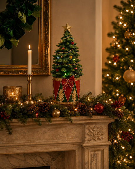 EDG Enzo De Gasperi Pino Natalizio con Tamburo LED H37 Ø16 cm Verde Rosso – Decorazione di Natale