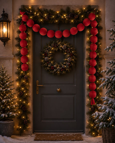 EDG Enzo De Gasperi Festone Natalizio con 17 Palle Brillanti Rosse L180 cm – Decorazione di Natale