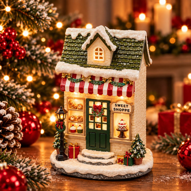 EDG Enzo De Gasperi Diorama Casetta Natalizia Green Red con LED 17x12xH24 cm – Decorazione di Natale
