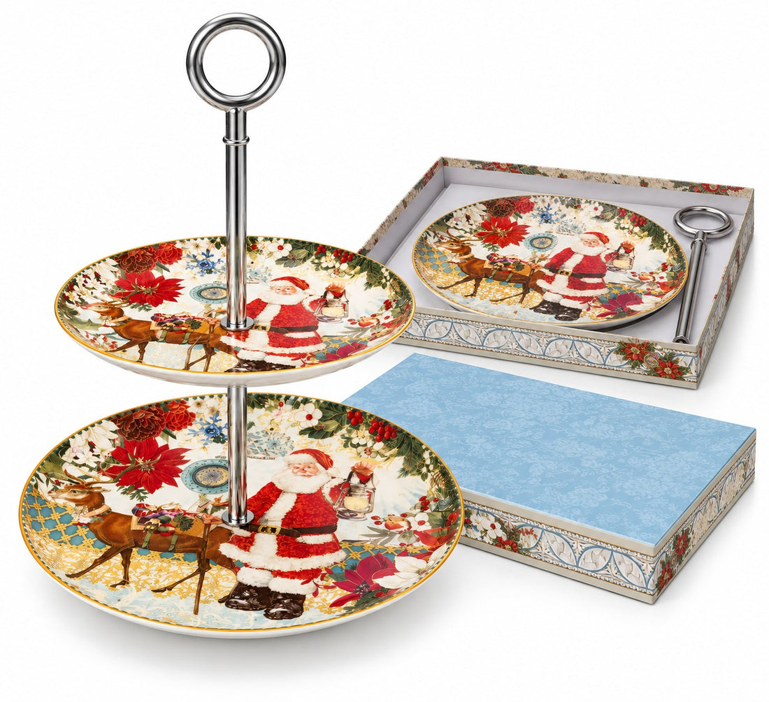 Alzatina 2 Piani Porcellana Babbo Natale 27 cm