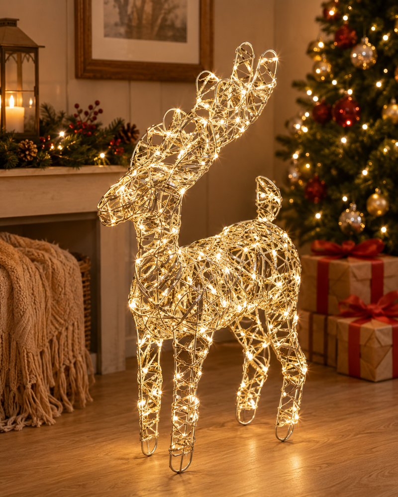 EDG Enzo De Gasperi Decoro Renna di Natale Led Intreccio 40 MicroLed  H 37 Cm L 25 Cm L 12 Cm  IP20 Gold