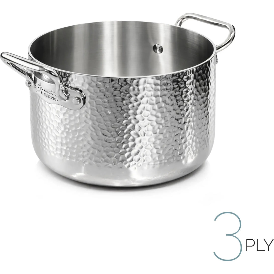 AGNELLI Casseruola Alta Martellato Aluinox 3 Ply 16x12 Cm con 2 Maniglie in Acciaio Inox