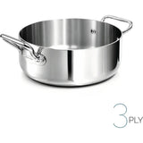 AGNELLI Casseruola Bassa Aluinox 3Ply Inox Lucida 32x12 cm 2 Manici