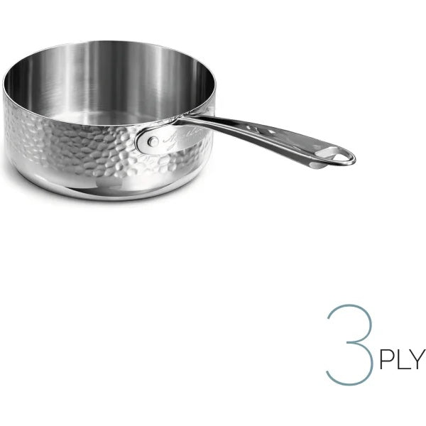 AGNELLI Casseruola Bassa Martellato Aluinox 3 Ply 20x6 Cm con 1 Maniglia in Acciaio Inox