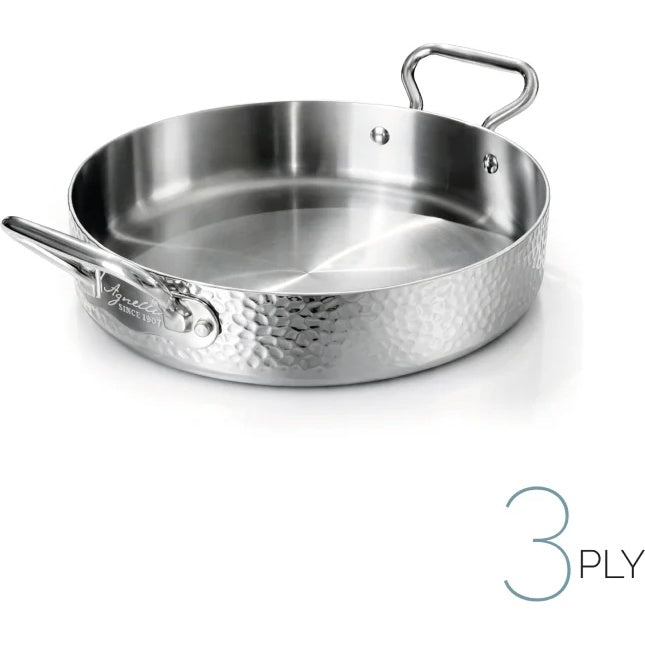AGNELLI Tegame Aluinox Martellato 3PLY 24x6 Cm on 2 Maniglie in Acciaio Inox