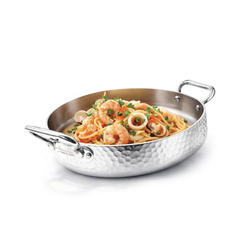 AGNELLI Tegame Aluinox Martellato 3PLY 24x6 Cm on 2 Maniglie in Acciaio Inox