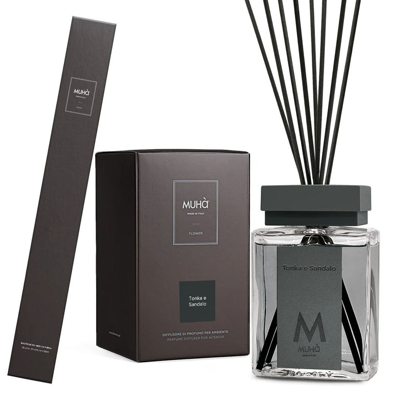 Muhà Luxe Perfume Diffusore Ambiente con Bastoncini Tonka e Sandalo 500 Ml