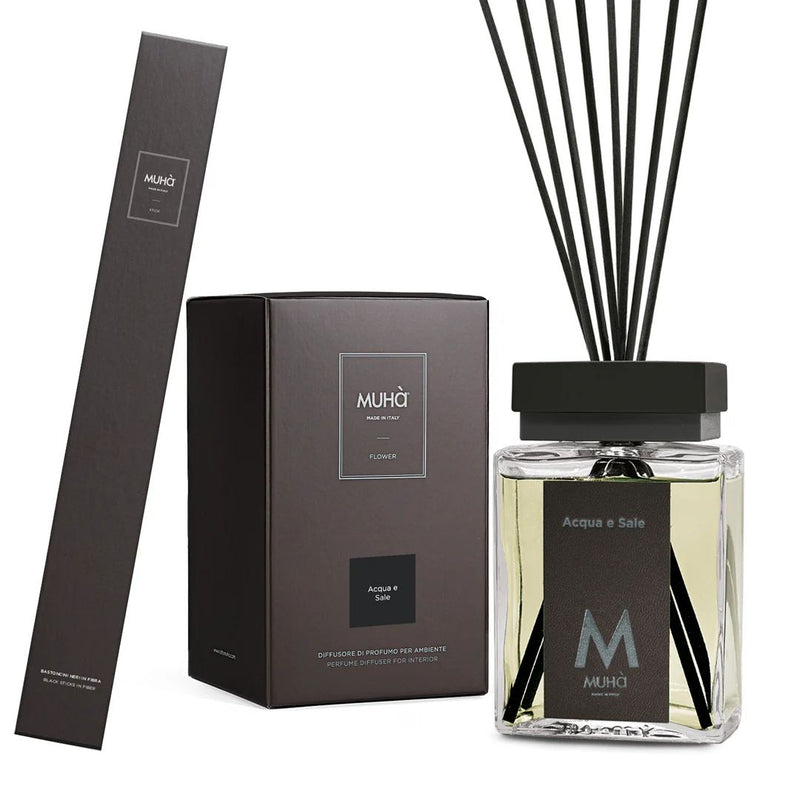 Muhà Luxe Perfume Diffusore Ambiente con Bastoncini Acqua e Sale 500 Ml