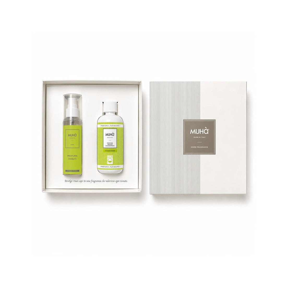 Muhà Set Profumatore Bucato Fitness Power 200 ml + Spray 125 ml – Idea Regalo
