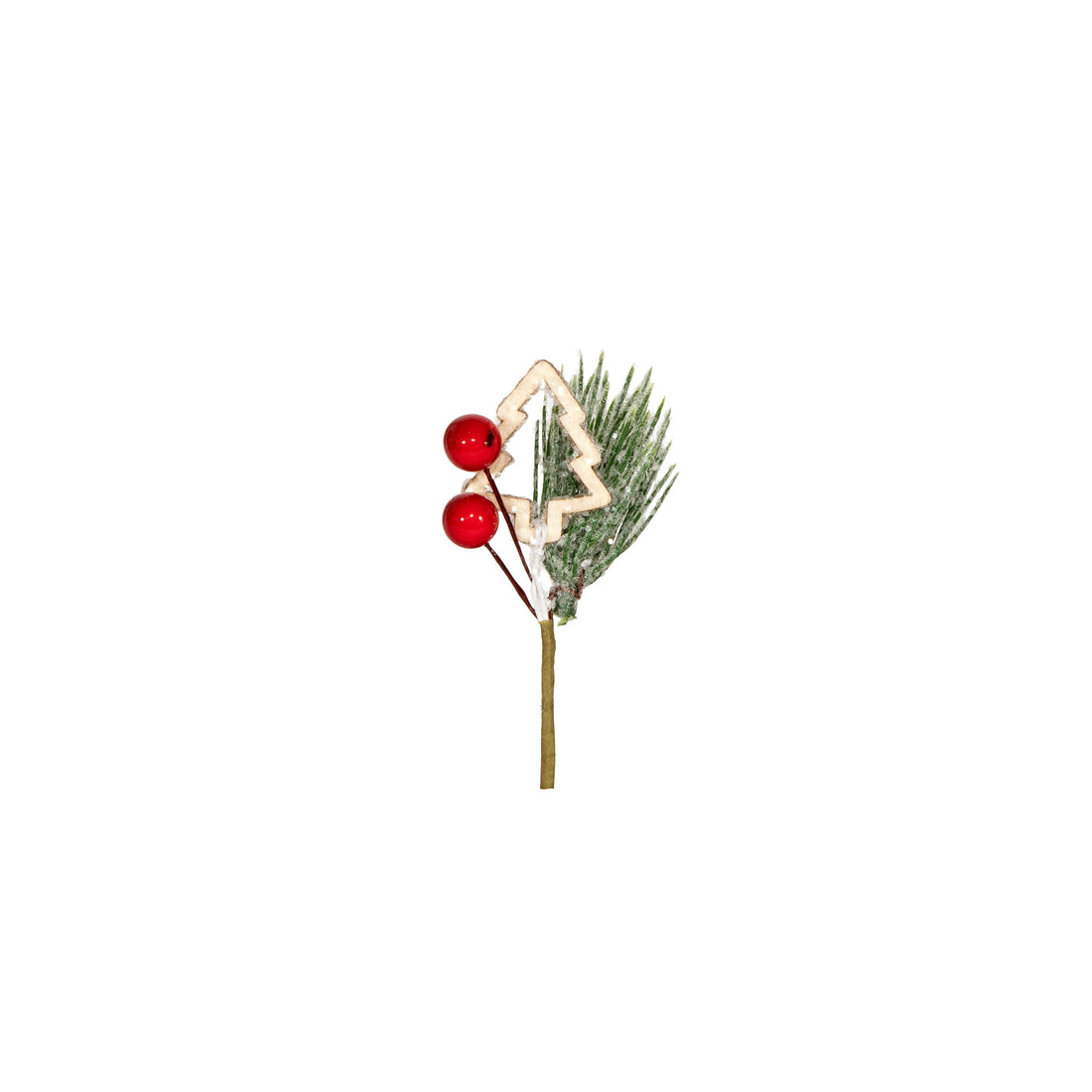 Piovaccari Pick Natalizio con Albero e Bacche H10 cm – Rametto Decorativo per Albero di Natale, Ghirlande, Centrotavola e Composizioni Natalizie