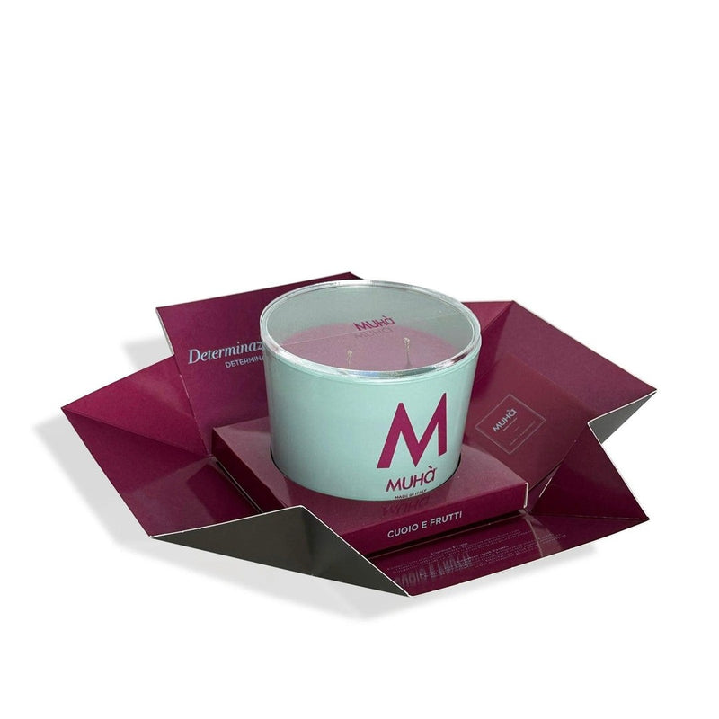Muhà Candela Profumata Cuoio e Frutti 500 g Ø10,5xH11,9 cm – Candela Aromatica Decorativa per la Casa e Idea Regalo