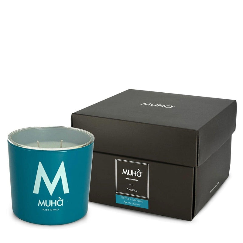 Muhà Candela Profumata Menta e Sandalo 500 g Ø10,5xH11,9 cm – Candela Aromatica Decorativa per la Casa e Idea Regalo