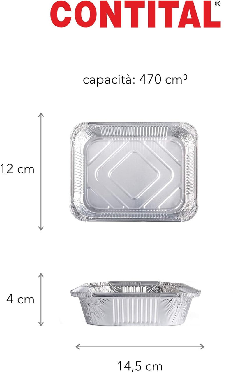 Contital Contenitore Alluminio 1 Porzione 145 x 120 Mm H 40 Mm 100 Pz