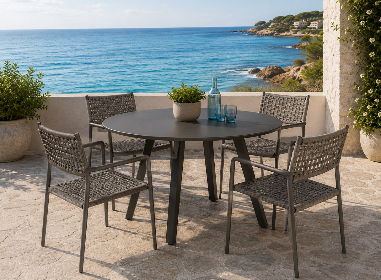 Moia Greenwood Tavolo Tondo Alberese Alluminio Antracite D 120 cm