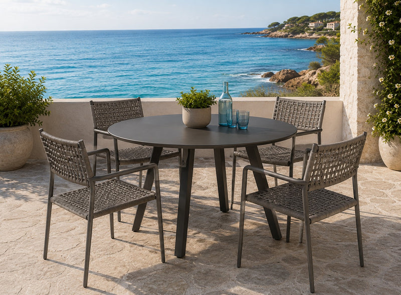 Moia Greenwood Tavolo Tondo Alberese Alluminio Antracite D 120 cm