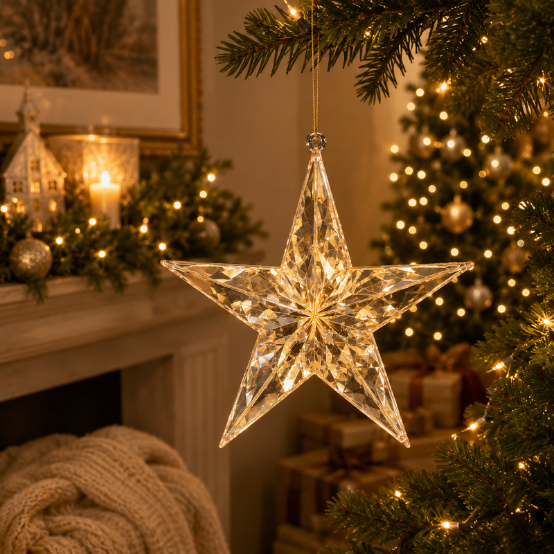 EDG Enzo De Gasperi Decoro Diamante Stella di Natale da Appendere L 3,5 Cm D 13,5 Cm Pp Champagne
