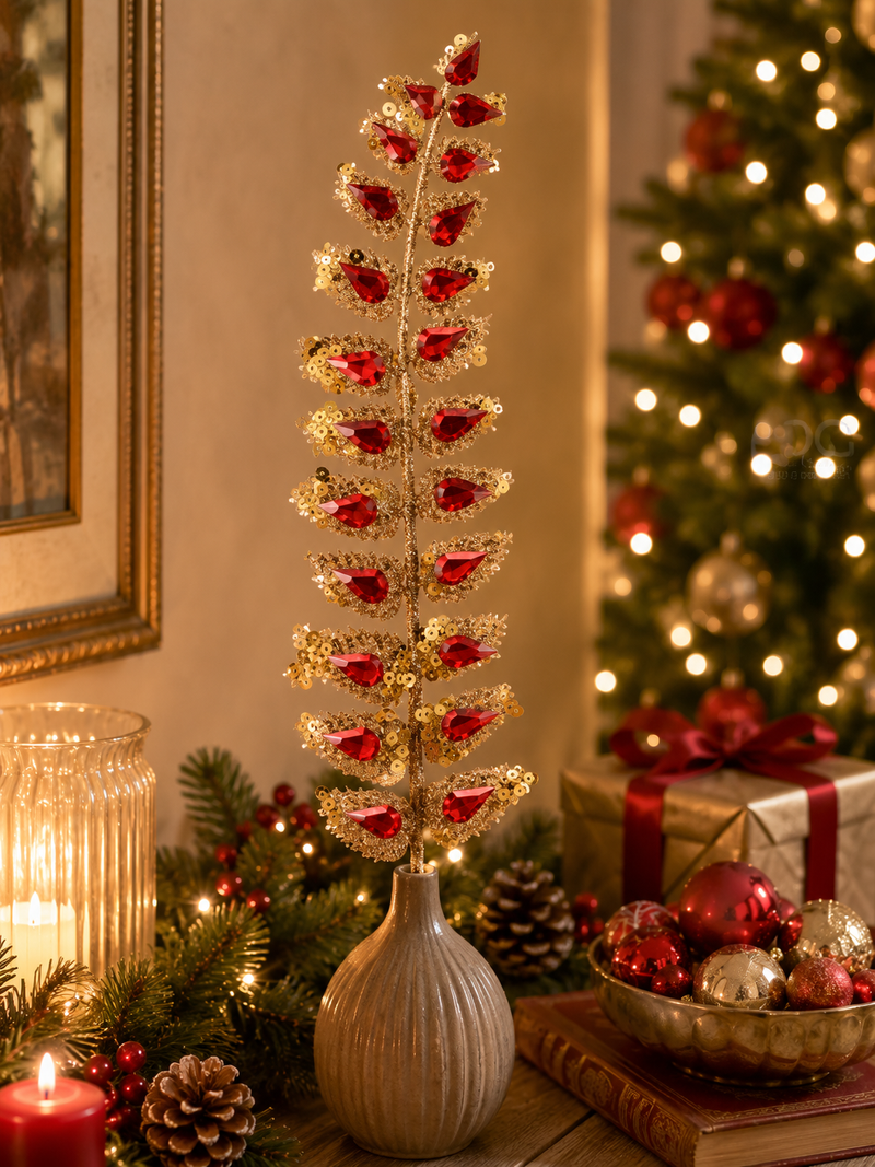 EDG Enzo De Gasperi Decoro Natale Felce Diamonds Pick H 25 Cm 23 Gemme Rosso