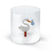 WD LifeStyle Bicchiere Vetro Borosilicato Cc 250 ml Decoro Cicogna Fagotto Blu