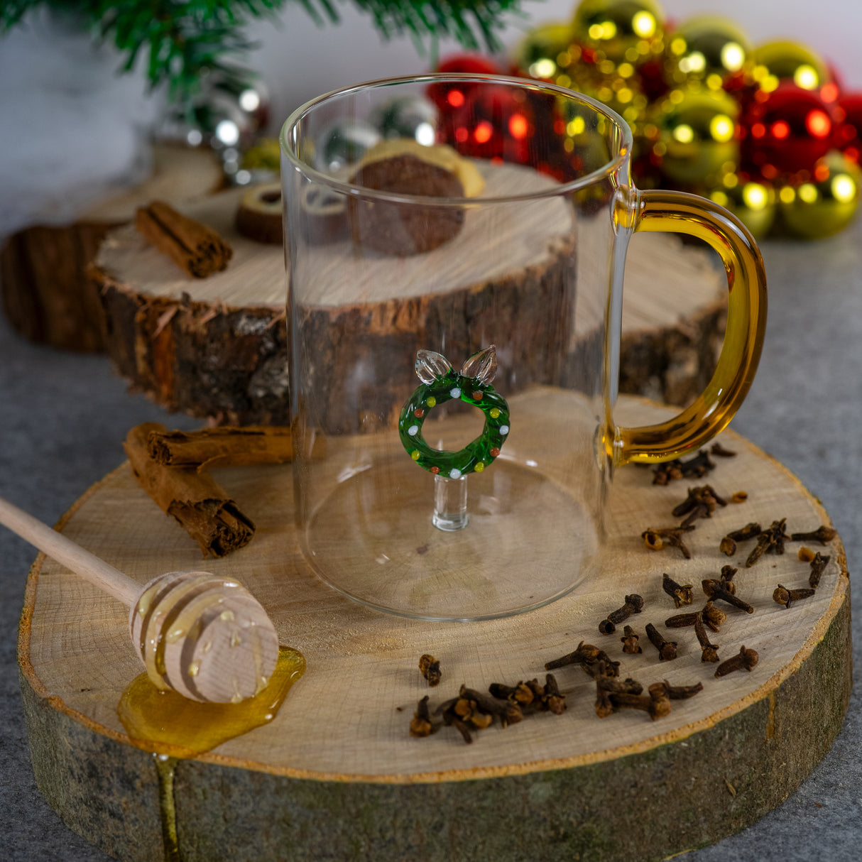 Tazza Vetro Borosilicato Cc 420 Ml Decoro Ghirlanda di Natale